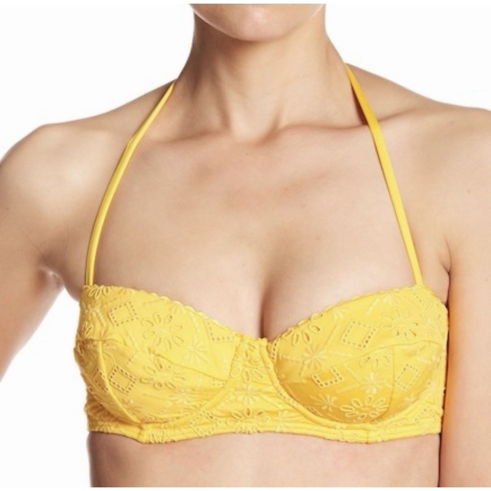 Kate‎ Spade New York Eyelet Lace Underwire Bandeau Bikini Top NWT S58173 Saffron